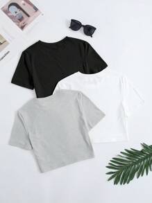 SHEIN Unity 3入組素色短款T恤 - 彩色 - 查看 2