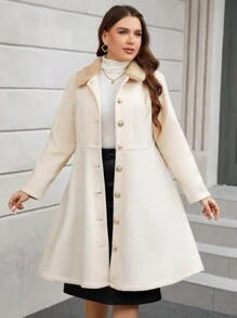 SHEIN Clasi Plus Button Front Overcoat Winter Fall Autumn - Beige - View 3