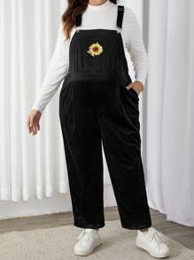 SHEIN Maternity Plus Sunflower Print Overalls Without Tee