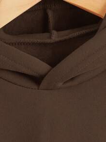 SHEIN 青少年男童纯色保暖卫衣 - 棕色 - 查看 3