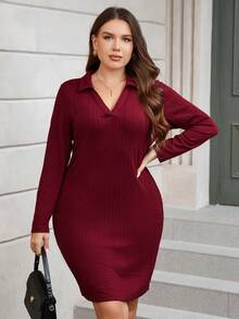 SHEIN Clasi Hơn Chất rắn Textured Đan Váy bodycon - màu nâu - Xem 3