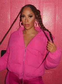 Slaydiva Abrigo con capucha acolchado para mujer - Rosa Fucsia - Ver 5