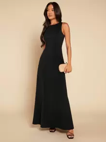SHEIN Belle Solid Twist Backless Bridesmaid Dress - Black - View 6