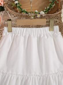 SHEIN 女大童素色荷葉邊半身裙