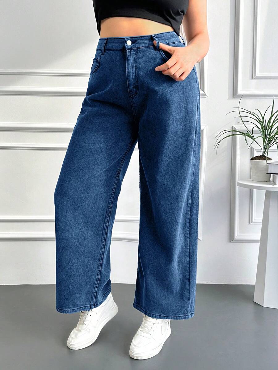RueChic Jeans a vita alta con gamba ampia, taglie comode - Blu - Visualizzare 1