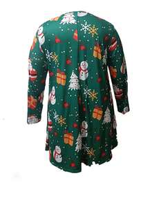 Vestido de manga larga con estampado navideño de talla grande - Verde - Ver 2
