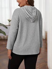 SHEIN LUNE Plus Size Drop Shoulder Drawstring Sweatshirt - Light Grey - View 4