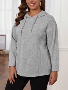 SHEIN LUNE Plus Size Drop Shoulder Drawstring Sweatshirt - Light Grey - View 2