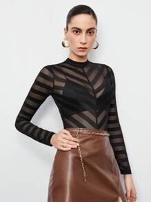 BizChic Lưới trong suốt Áo liền quần chặt Không có bộ đồ lót - màu đen - Xem 5