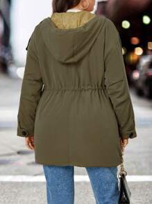 Calvaya 加大抽绳腰部落肩连帽派克大衣棉服外套冬季