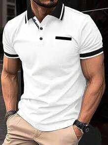 Manfinity Homme 男士大码拼接邊POLO衫 - 白色 - 查看 3