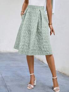 SHEIN Frenchy Dệt hoa Túi nghiêng Chi tiết xếp li Váy - màu xanh lá - Xem 6