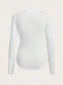 SHEIN Maternidad 3 piezas Camiseta huella & con estampado de letra fruncido bajo curvo - Multicolor - Ver 5