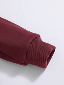 SHEIN 小男孩鹿角和标语图案卫衣 - 酒紅色 - 查看 3