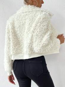 SHEIN Essnce Dây kéo 	
Fuzzy Áo khoác - Màu be - Xem 3