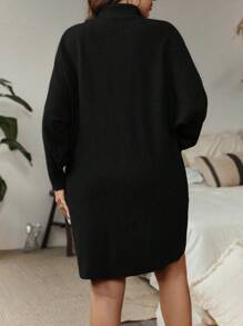 SHEIN Clasi Hơn Áo cao cổ tay cánh Đầm Áo len - màu đen - Xem 2