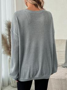 SHEIN 孕婦華夫格編織落肩袖運動衫 - 灰色 - 查看 3