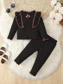 Baby Girl Ruffle Trim Tee & Leggings - Black - View 3