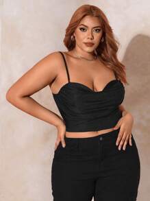 SHEIN SXY Plus Draped Collar Ruched Cami Top - Black - View 5