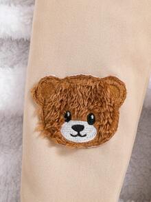 SHEIN Cute Casual All-Match Baby Girls' Bear Patched Pants - Beige - View 5