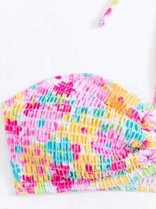 女士花卉印花挂脖式比基尼套装 夏季海滩 - 彩色 - 查看 6