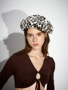 SHEIN ICON Mũ beret thời trang sang trọng họa tiết da báo - Nhiều màu - Xem 2