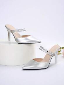Fall/Winter 2025 Women Closed Toe Pumps, New Elegant Mules Heels Shoes, Suitable For Date, Street, Party, Meeting, Commute And Business,Elegant,Elegant - Silver - View 6
