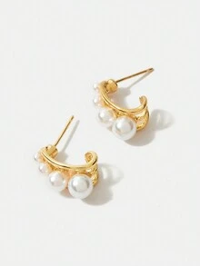 BizChic Exquisitely Simple Style Stud Earrings - Gold - View 3
