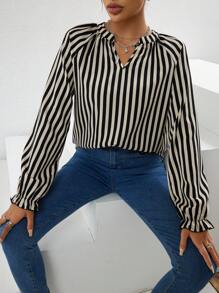 INAWLY Striped Print Flounce Sleeve Blouse - Multicolor - View 1