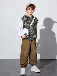 男大童迷彩印花連帽背心上衣和套頭衫和褲子 - 彩色 - 查看 5