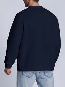 Manfinity Homme Men Plus Slogan Graphic Sweatshirt - Navy Blue - View 2