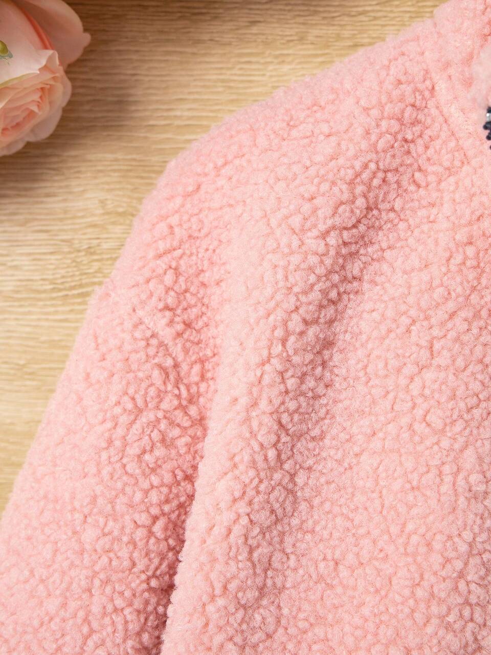 Tween Girl 1pc Letter Patched Colorblock Drop Shoulder Teddy Jacket Autumn Fall