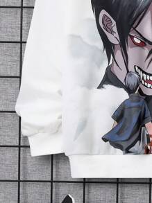 SHEIN Cậu bé Tween Đồ họa chữ & hình trong tiếng Nhật Thả vai Áo chui đầu - trắng - Xem 5