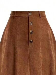 Plus Solid Button Front Flare Skirt