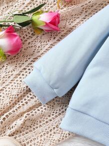 嬰兒女孩花卉圖案3D貼花長袖運動衫和長褲套裝,2入組,適用於秋冬 - 淺藍色 - 查看 5