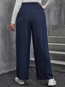 SHEIN LUNE 大尺碼純色束腰褲 - 藏蓝色 - 查看 2