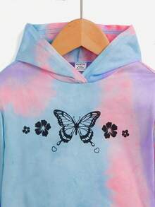 SHEIN Áo nỉ nhuộm tie-dye in hình bướm và hoa cho bé gái - Nhiều màu - Xem 4