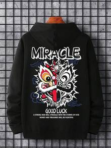 Manfinity Hypemode Men Plus Slogan & Cartoon Graphic Drawstring Hoodie - Black - View 4