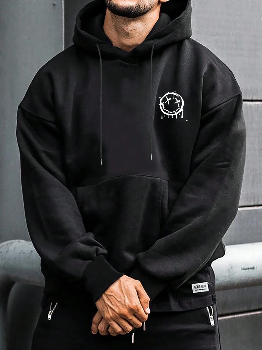 Manfinity 男士加大碼卡通印花運動衫 - 黑色 - 查看 1