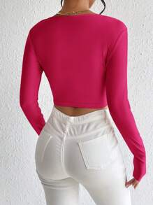 SHEIN Privé Draped Collar Ruched Tee - Hot Pink - View 2