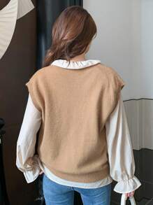 DAZY Solid Sweater Vest Without Blouse,Ruffle - Khaki - View 2