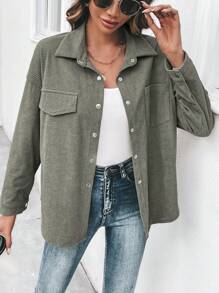 SHEIN Frenchy Drop Shoulder Flap Detail Coat - Olive Green - View 6