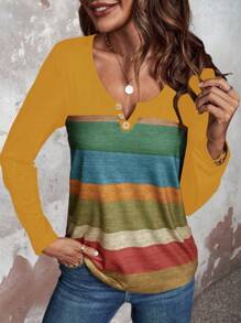 SHEIN LUNE Khối màu Cổ có Lỗ hổng Áo thun - Nhiều màu - Xem 3