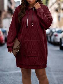 Calvaya Áo nỉ cỡ lớn có túi kangaroo, vai rớt, dây rút. - Màu Đỏ Sâu - Xem 5
