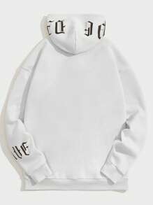 Manfinity RebelGame Men Slogan & Floral Print Drop Shoulder Drawstring Hoodie - Beige - View 2