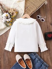 SHEIN Cô Gái Trẻ Lá sen tỉa Cổ tròn tay áo lá sen Nút phía trước Áo sơ mi - trắng - Xem 2