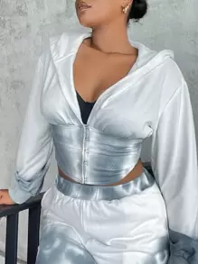 SHEIN X GiudiceGirls Solid Hook And Eye Crop Hoodie - Dusty Blue - View 4