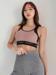 DAZY Letter Graphic Colorblock Sports Bra - Pink - View 5