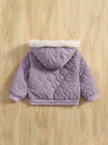 SHEIN Baby Girl Fuzzy Trim Hooded Quilted Jacket - Purple - View 2