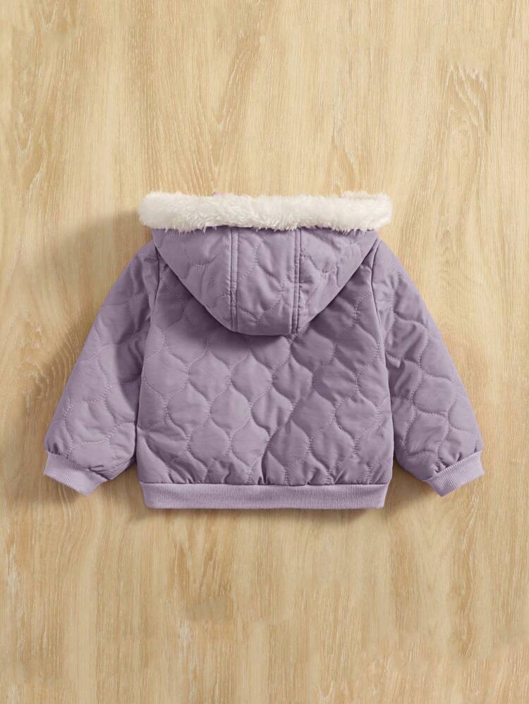 Baby Girl Fuzzy Trim Hooded Quilted Jacket